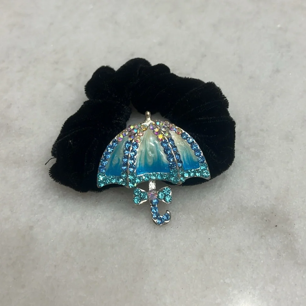 Blue Umbrella Black Hair Tie